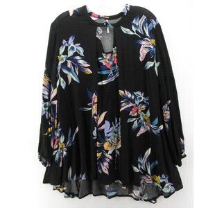 Free People Top Small Tunic Blouse Floral Peasant Boho Artsy Hi Low